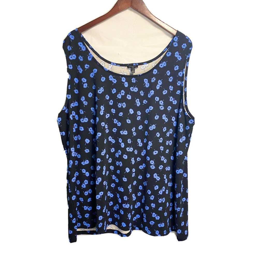 NWT Talbots Plus Womens Sleeveless All Over Floral Tank Blouse Black Blue Sz‎ 3X